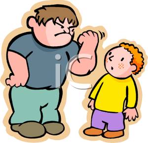     Big Bully Threatening A Small Boy With Red Hair   Royalty Free Clipart