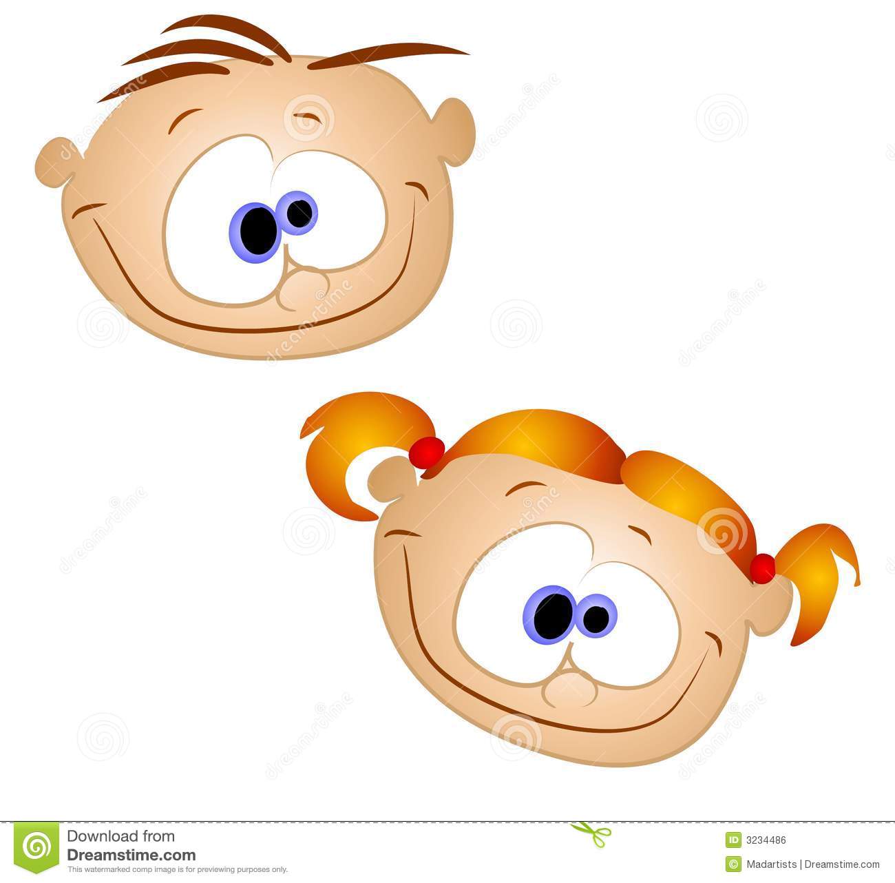 Clip Art Illustration Of A Couple Of Goofy Looking Young Kids   A