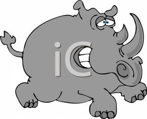 Clipart Picture  A Gray Rhinoceros With A Goofy Smile