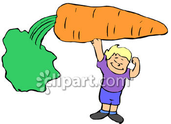Little Boy Holding A Huge Carrot   Royalty Free Clip Art Picture