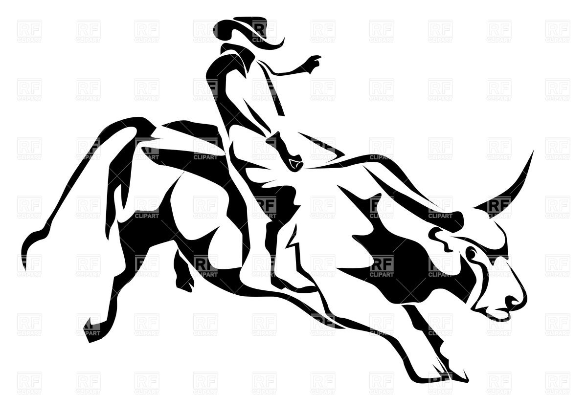 Bull Riding   Silhouette Of Cowboy And Bull Vector