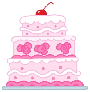 Cake Clipart Image  A Pink Flowered Birthday Cake With A Cherry On Top