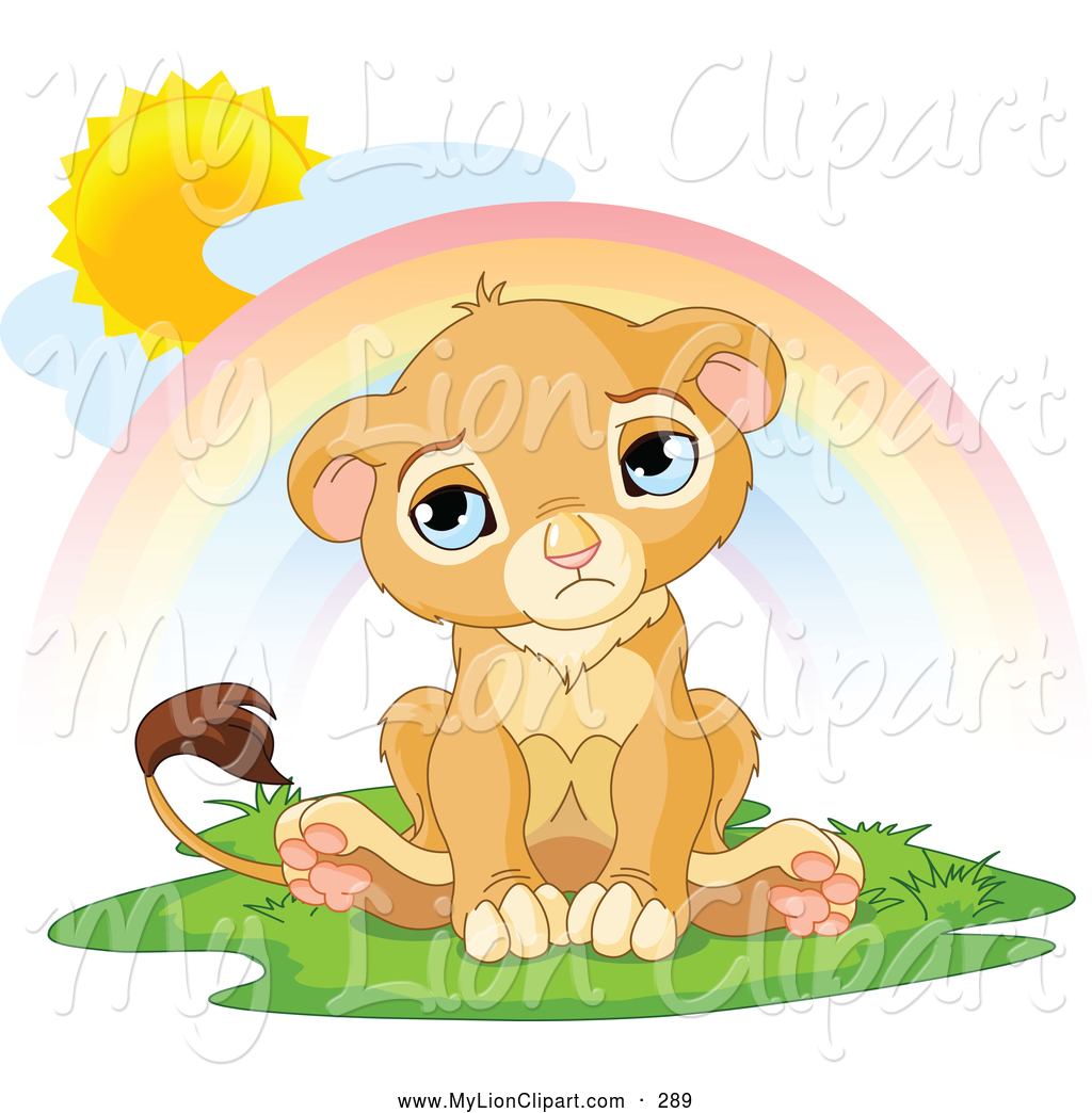 Clipart Of A Sad Male Lion Pouting Under A Nice Rainbow By Pushkin