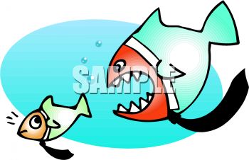 Big Fish Trying To Eat A Little Fish   Royalty Free Clipart Picture