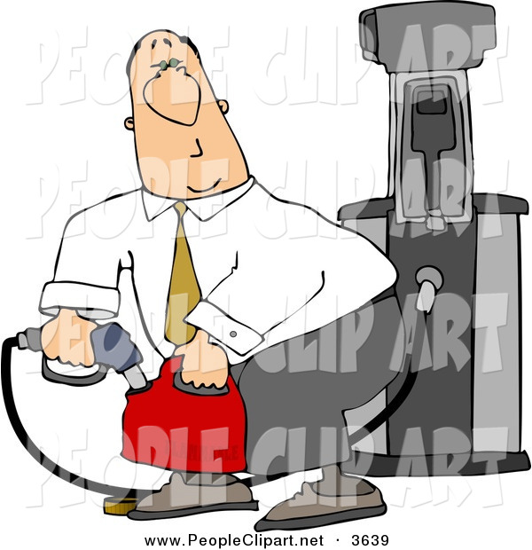 Clip Art Of A Goofy Businessman Pumping Gasoline Into A Gas Can By