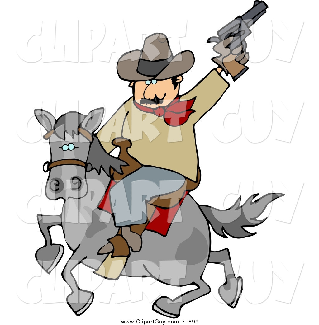 Clip Art Of A Silly White Cowboy Riding Horse While Pointing And