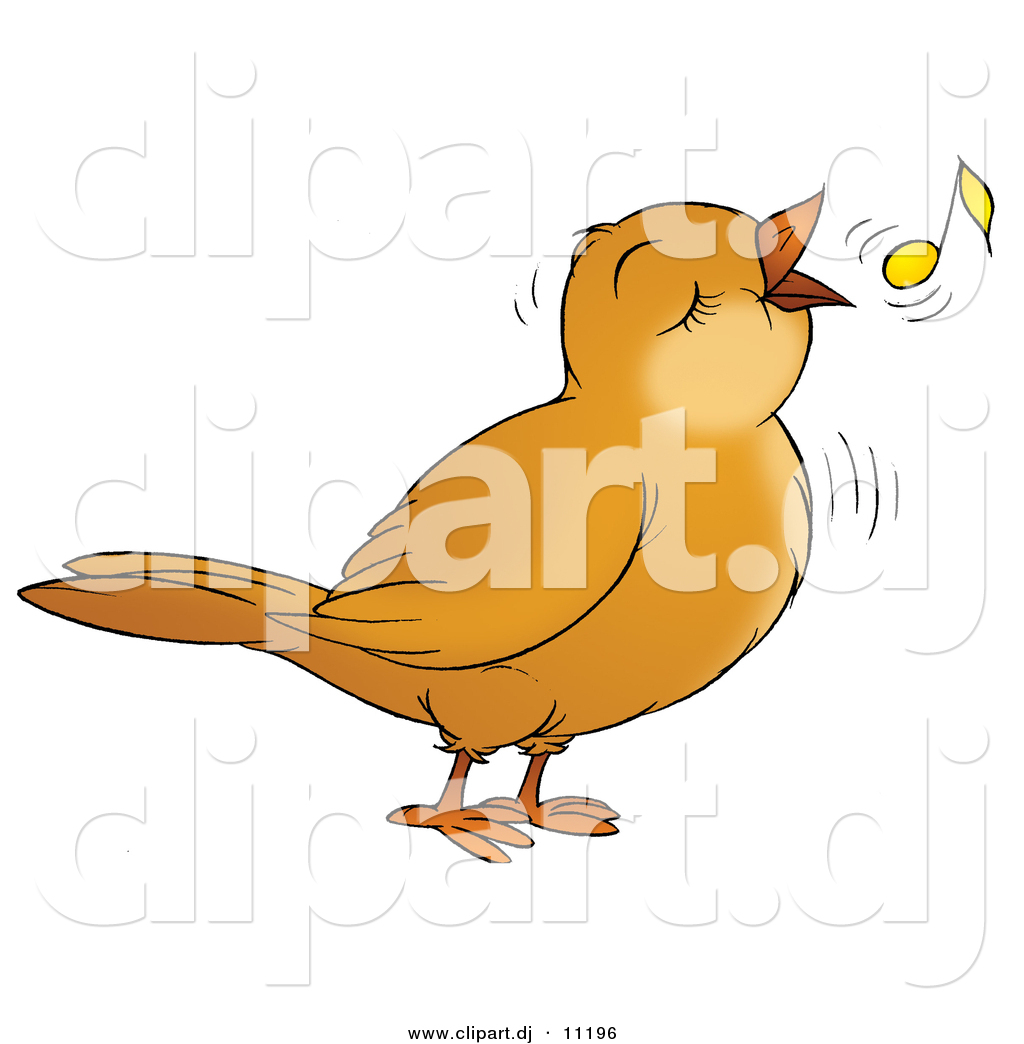 Clipart Of A Cartoon Bird Singing With A Yellow Music Note By Alex