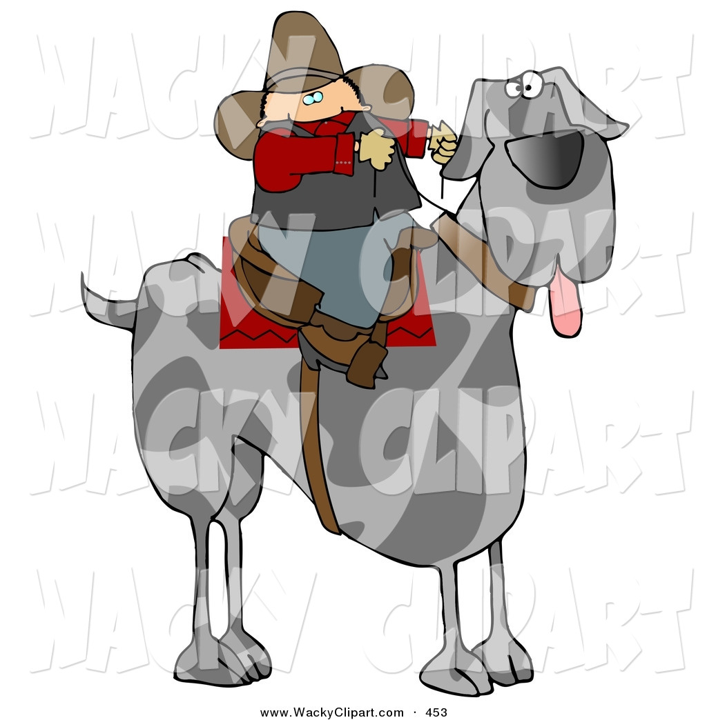 Clipart Of A Silly Cowboy Riding A Gray Giant Great Dane Instead Of A
