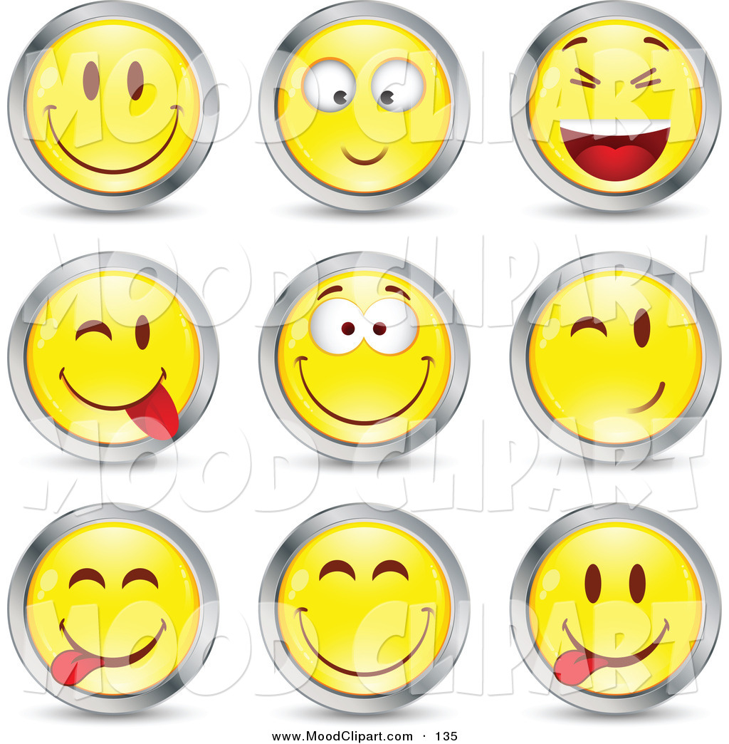 Mood Clip Art Of A Set Of Nine Silly Yellow Emoticon Faces Circled In