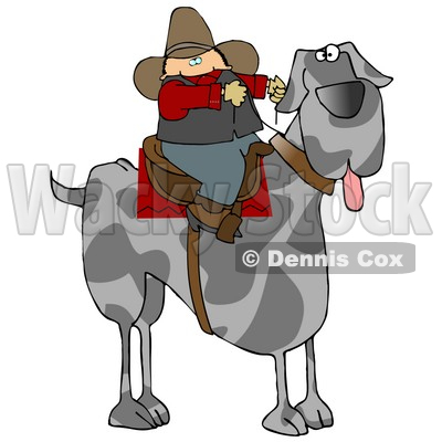 Silly Cowboy Riding A Giant Great Dane Instead Of A Horse Clipart