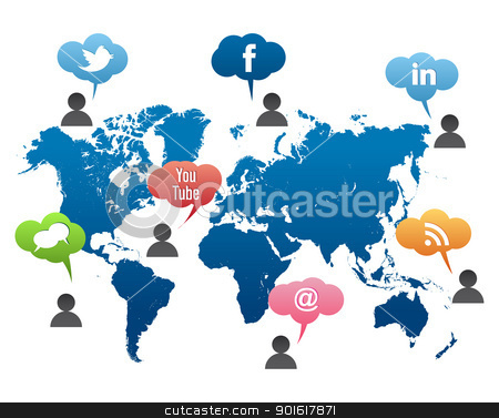 Social Media World Map Vector Stock Vector Clipart Social Media World    