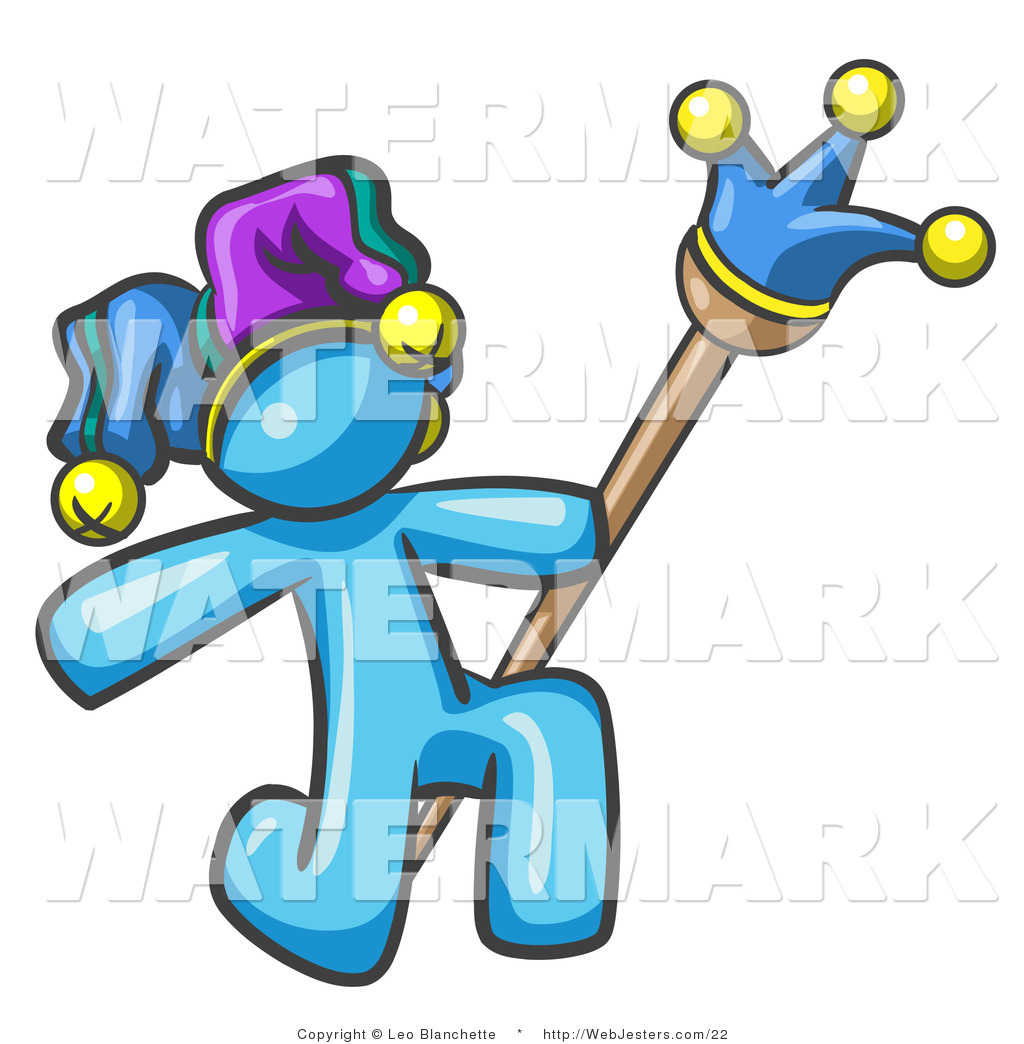 Vector Clipart Of A Blue Court Jester Man Kneeling With His Silly Hat