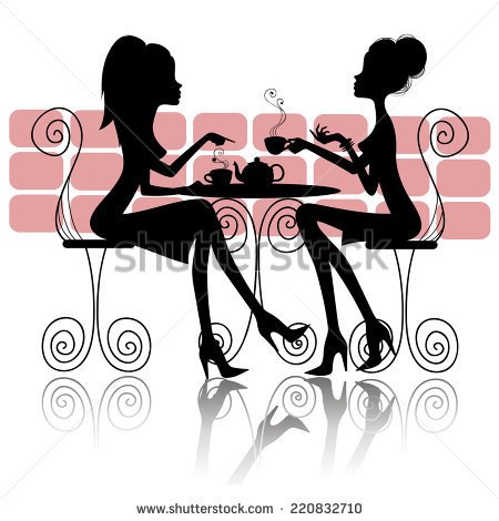 Vector Silhouette Of Girls At A Table In A Cafe   Stock Vector