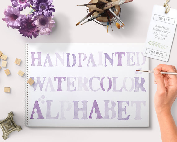 Watercolor Clipart Alphabet Purple  A Hand Painted Set Of Graphics