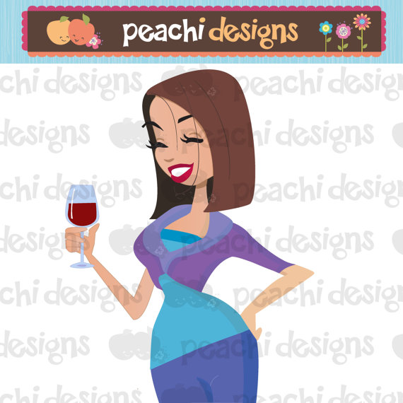 Brown Hair Girl Drinking Wine Clipart Printable By Peachidesigns