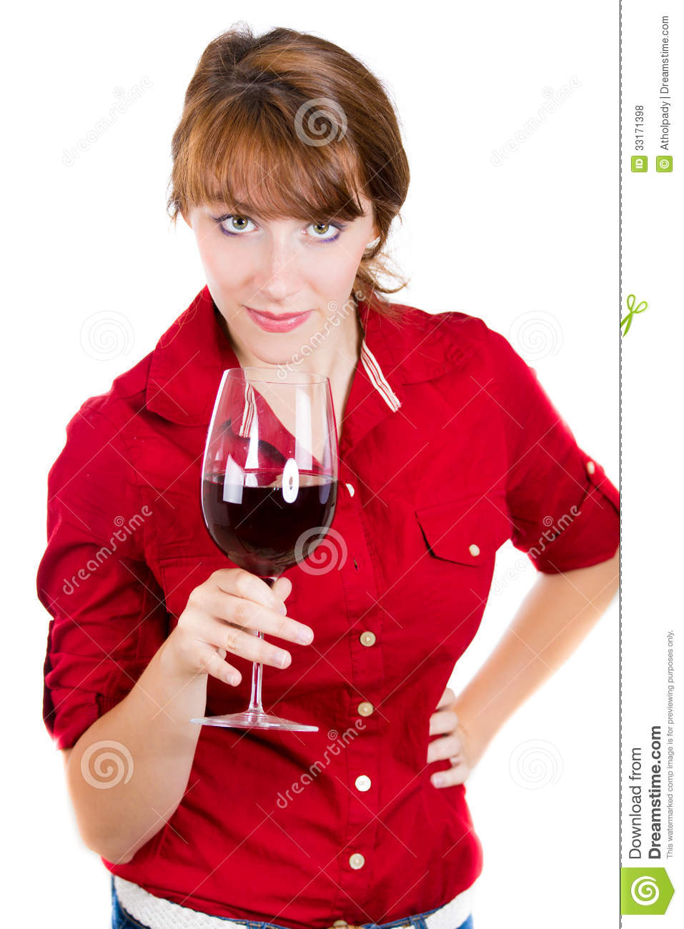 Brunette Girl Drinking Red Wine Isolated On White Background  Wine