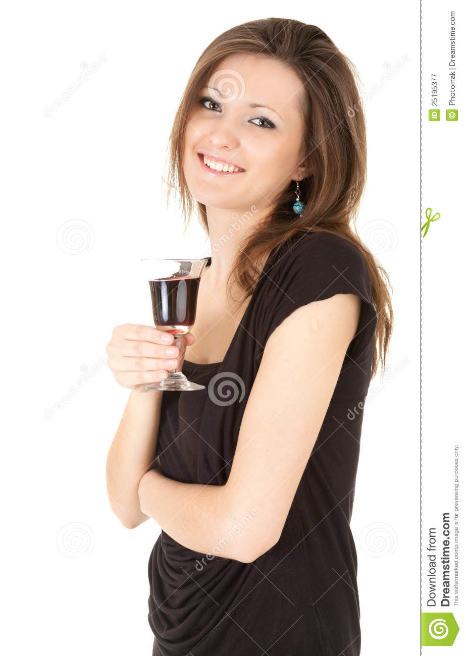 Cheerful Girl Drinking Red Wine Royalty Free Stock Photography   Image