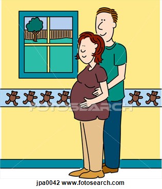 Clip Art Of A Pregnant Woman And Her Husband Standing In The Nursery