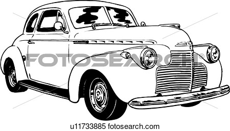 Clipart   Illustration Lineart Classic Car Auto Automobile Chevy