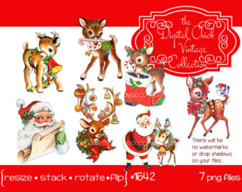 Clipart Instant Download Vintage Christmas Images Deer Reindeer    