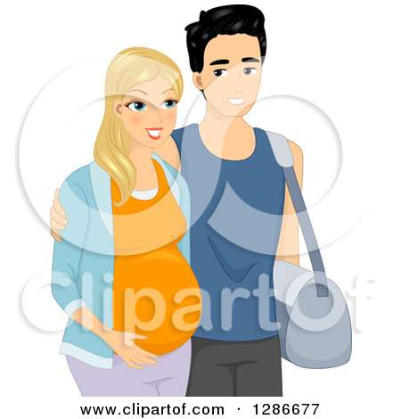 Clipart Of A Happy Blond White Pregnant Woman And Her Asian Husband