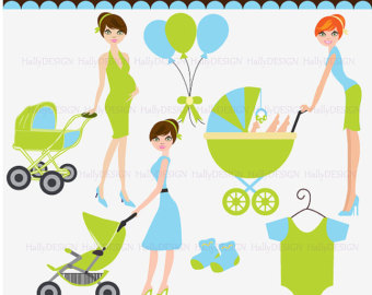 Mom To Be In Blue And Green Clipart   Digital Clipart   Pregnant Woman