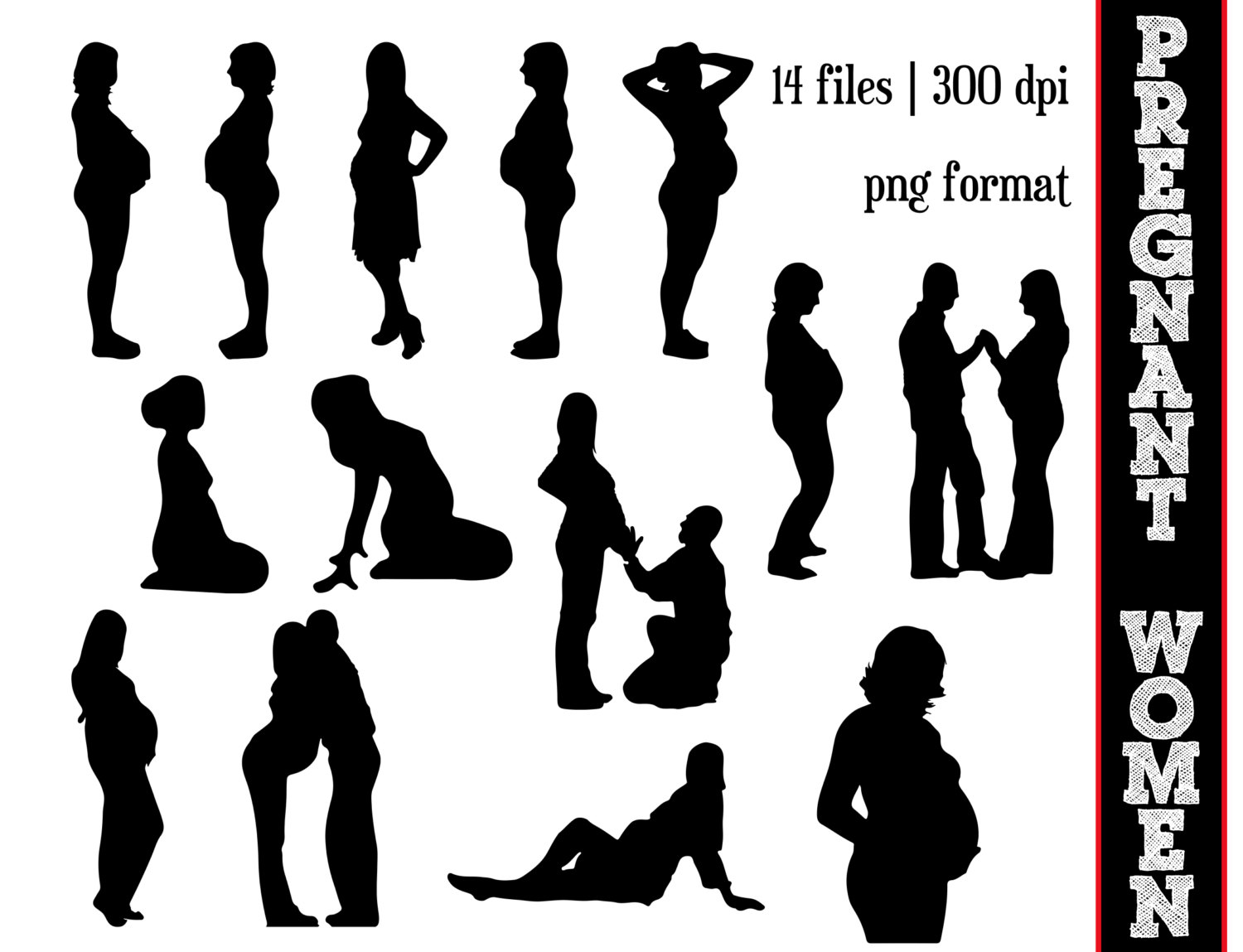 Pregnant Woman Clipart    Expecting Couple Silhouettes On Etsy