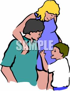 Pregnant Woman With Her Husband And Son   Royalty Free Clipart