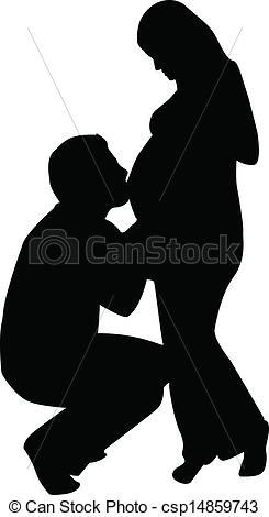 Pregnant Woman With Husband Clipart Vector   Pregnant Belly Kisses