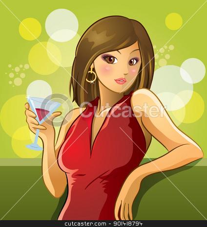 Sexy Woman Drinking Wine Stock Vector Clipart Cartoon Illustration Of