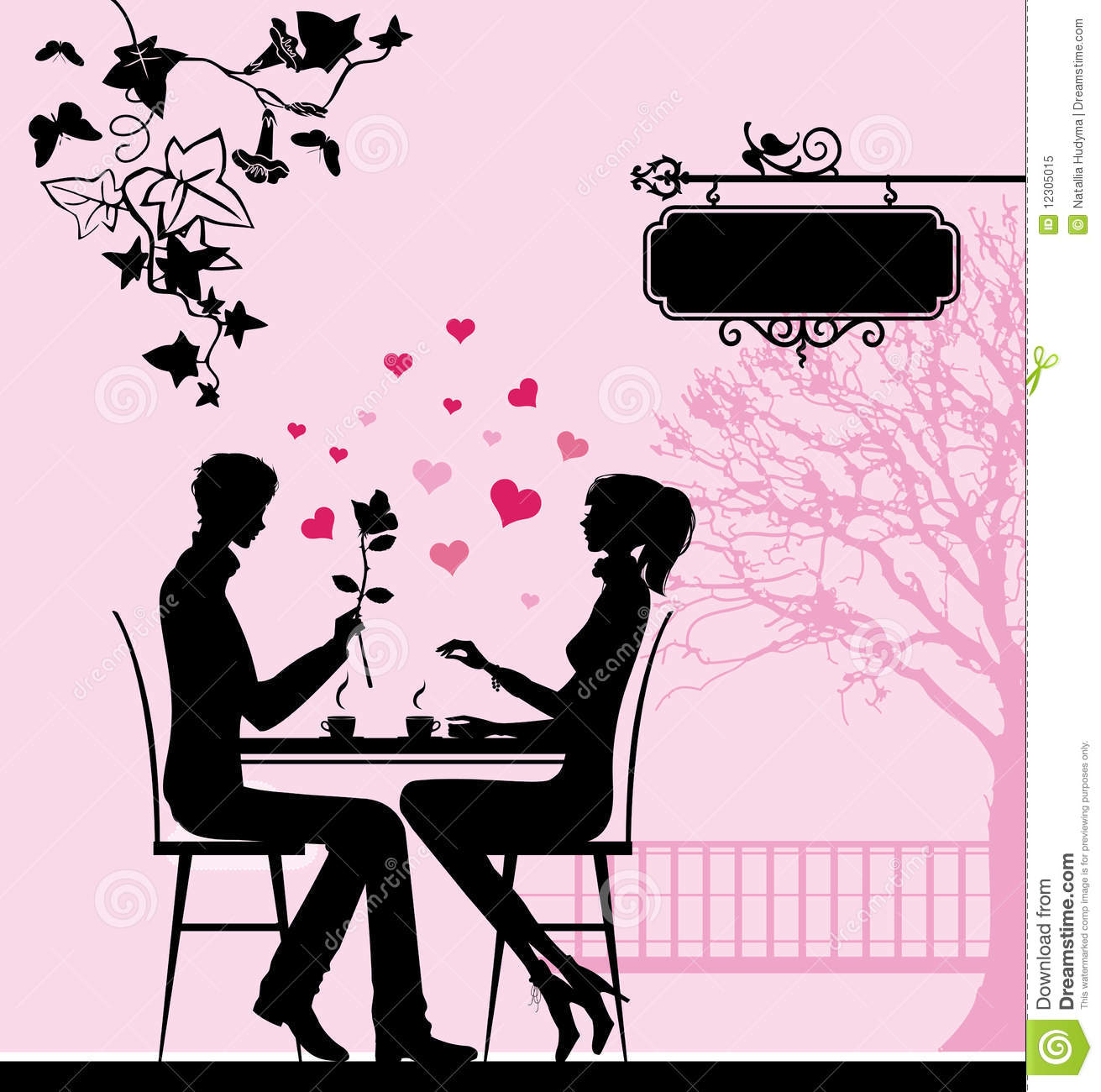 Silhouette Of The Couple In The Cafe  Royalty Free Stock Photo   Image    