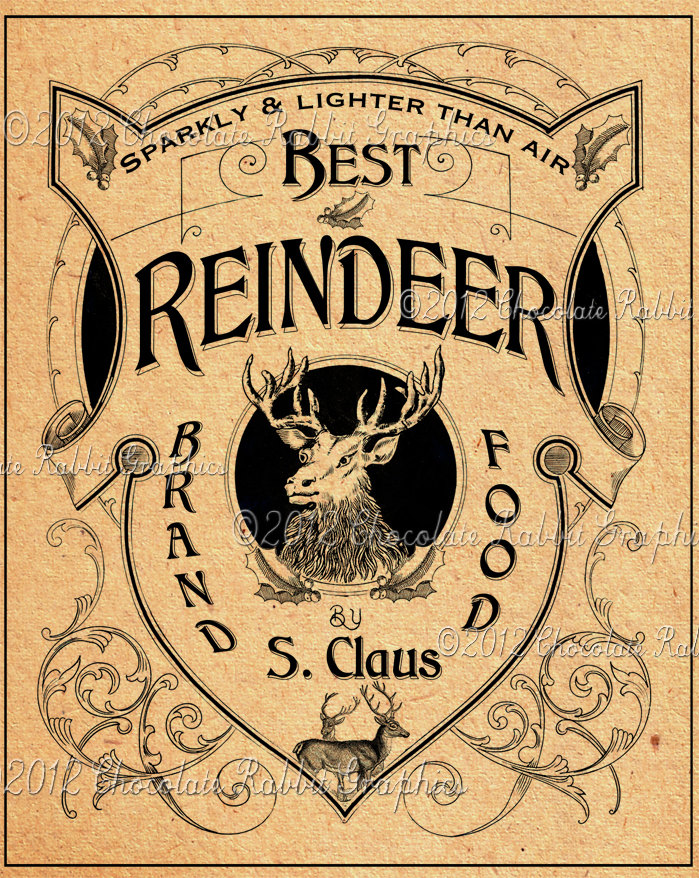Vintage Christmas Reindeer Food Label Image Digital Download Collage