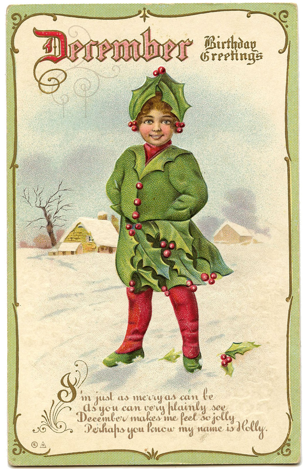 Vintage Graphic   December Birthday   Holly Fairy   The Graphics Fairy