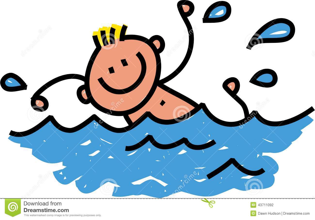 Whimsical Cartoon Illustration Of A Happy Boy Swimming In The Water