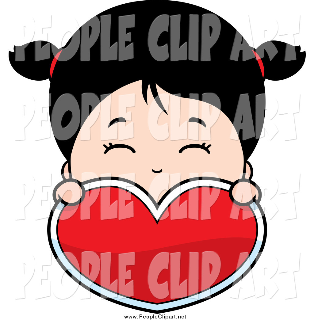 Clip Art Of A Cute Asian Girl Holding A Red Heart By Cory Thoman    
