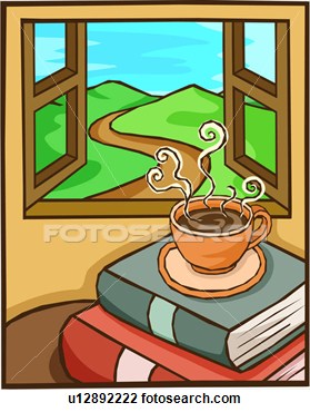 Clip Art Of Coffee Cup Table Coffee Pile Book Saucer Window    