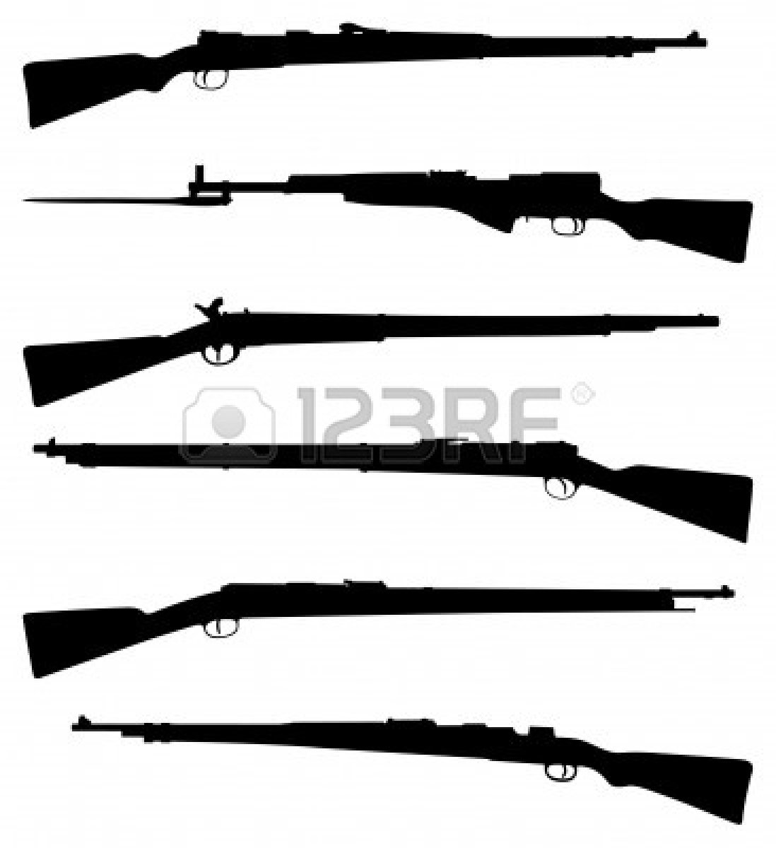 Clipart Black And White 7163876 Six Old Shotguns Black On White    