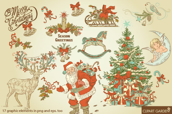 Creativemarket Vintage Style Christmas Clip Art 126795