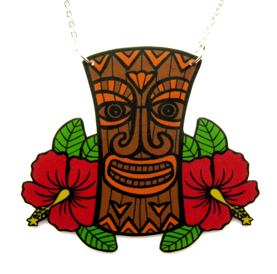 Hawaiian Tiki Clipart Rockabilly Tiki Necklace With