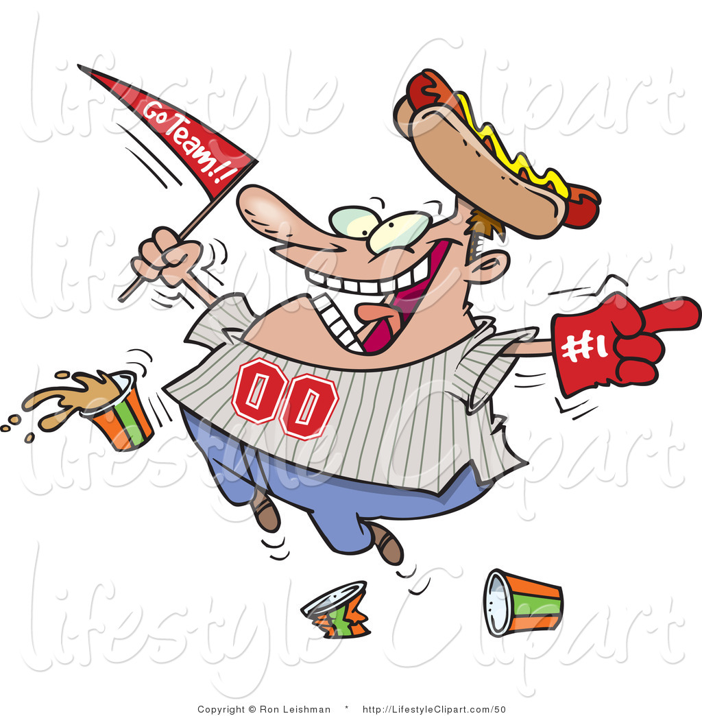 Lifestyle Clipart Of A Male Baseball Fan Cheering While Wearing A Hot
