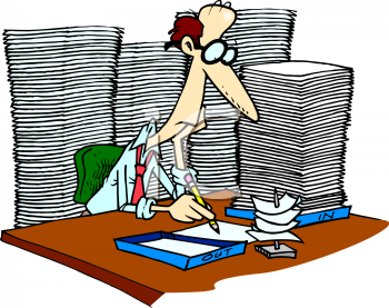 Office Worker With Too Much Paperwork   Royalty Free Clip Art Picture