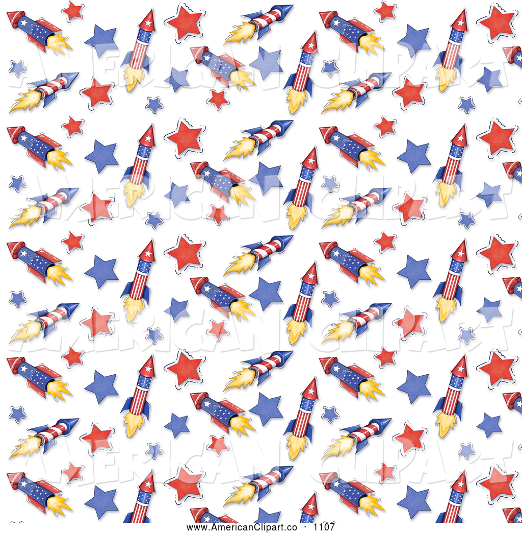 Patriotic Background Of Fourth Of July Rockets And Stars On White By