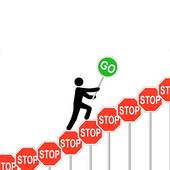 Person Overcomes Stop Signs Raises Go Sign   Royalty Free Clip Art