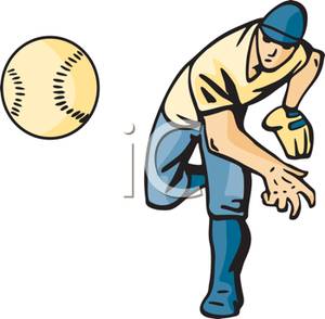 Pitcher Pitching In A Baseball Game   Royalty Free Clipart Picture