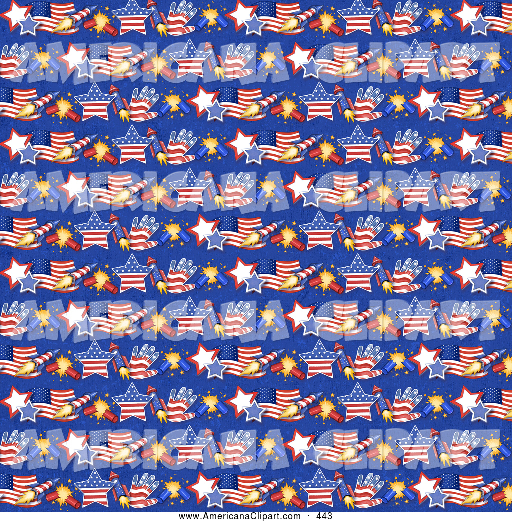 Pretty Blue Patriotic Background Of American Flags Stars Fireworks    