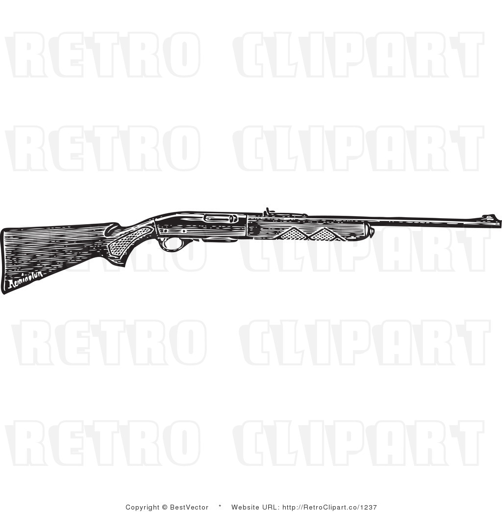 Royalty Free Black And White Retro Vector Clip Art Of A Hunting Rifle