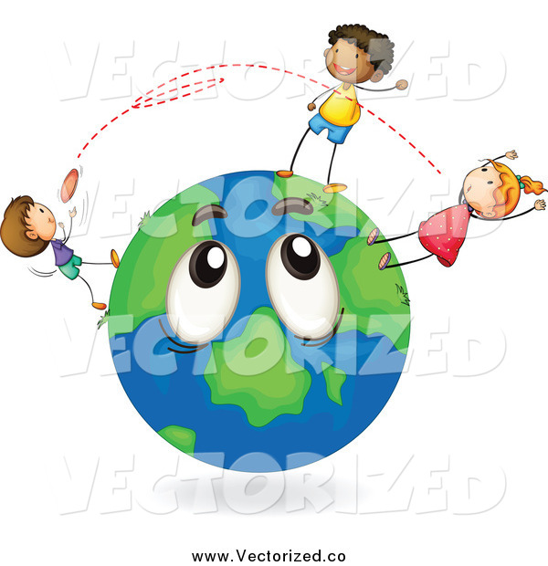 Royalty Free Clipart Of A Happy Children Playing Frisbee On A Globe