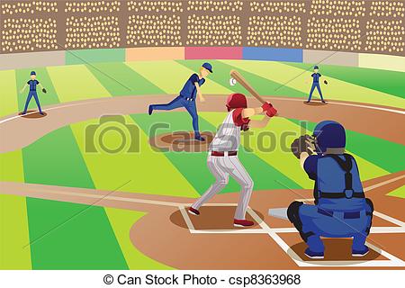 Vector Of Baseball Game   A Vector Illustration Of Baseball Players