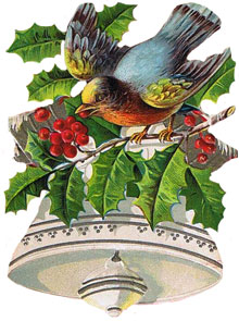 Vintage Clipart  Blue Bird On A Christmas Bell
