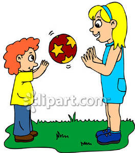 Boy And A Girl Tossing A Ball Outside Royalty Free Clipart Picture